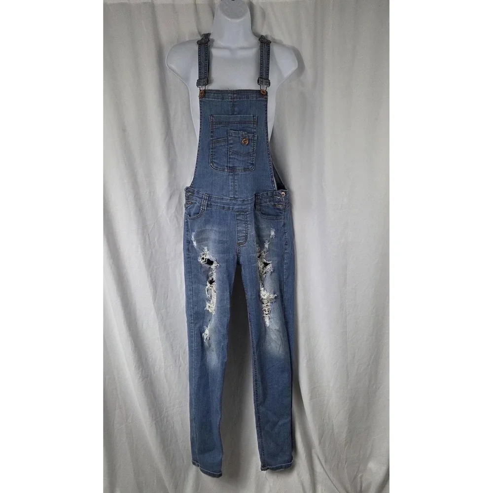 C'est Toi Jeans Overalls Womens Medium Blue Denim Ripped Distressed Bib Pockets
